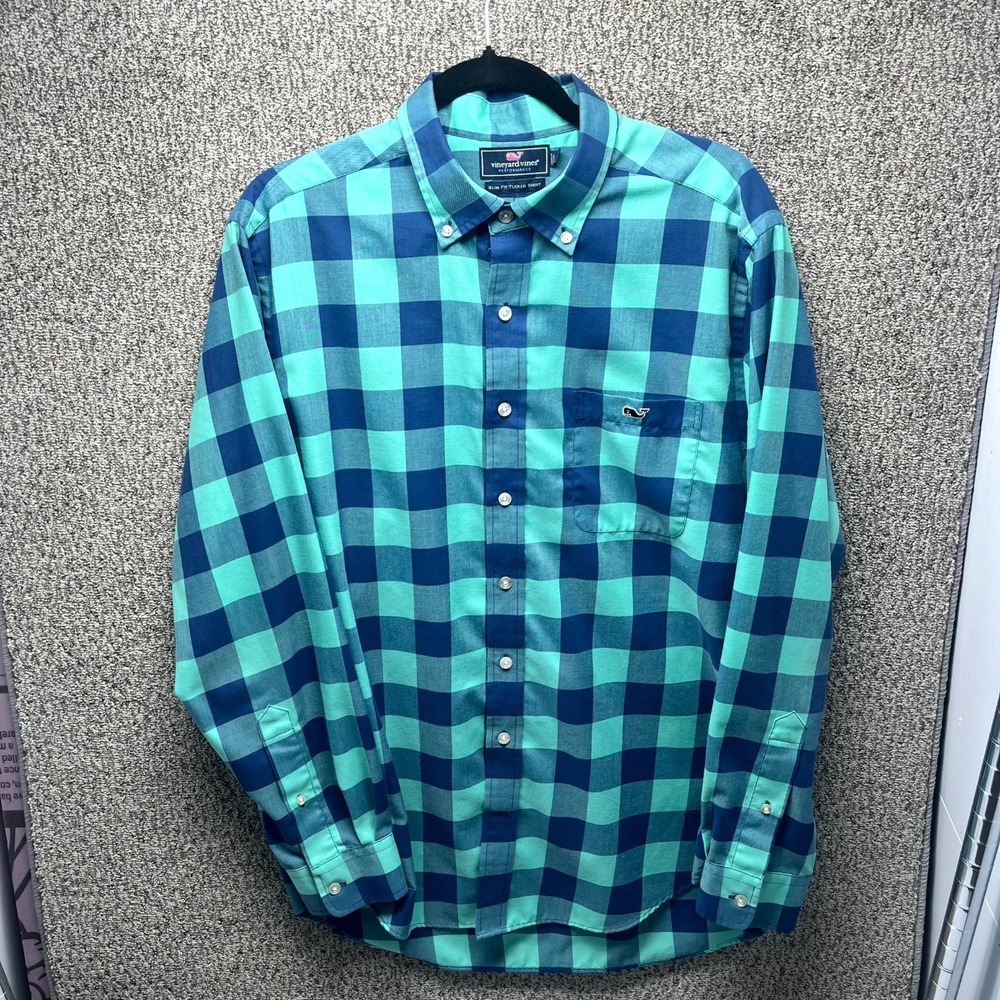 Vineyard Vines Performance Tucker Shirt Mens Large Multicolor Plaid Slim Fit